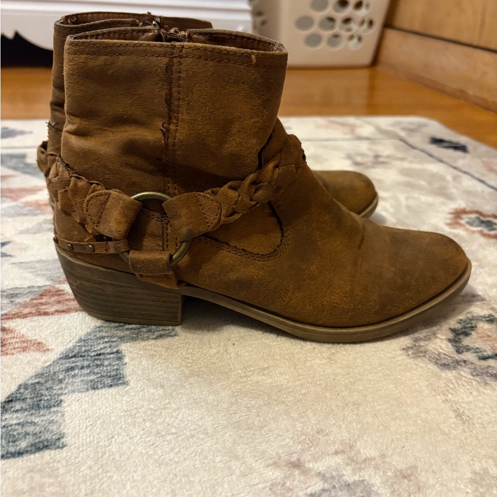 XOXO Brown Ankle Boots with Braided Strap